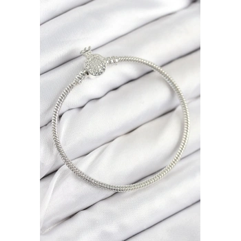 ÇOK SATAN Pirinç Charm Zirkon Taşlı Taç Model Gümüş Renk Kadın Bileklik