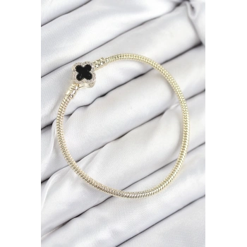 ÇOK SATAN Pirinç Charm Zirkon Taşlı Yonca Model Gold Renk Kadın Bileklik