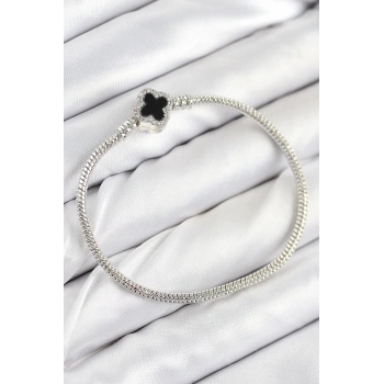 ÇOK SATAN Pirinç Charm Zirkon Taşlı Yonca Model Gümüş Renk Kadın Bileklik