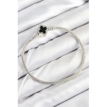 ÇOK SATAN Pirinç Charm Zirkon Taşlı Yonca Model Gümüş Renk Kadın Bileklik