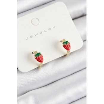 ÇOK SATAN Pirinç Çilek Model Gold Renk Çocuk Küpe