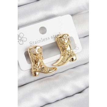 ÇOK SATAN Pirinç Çizme Model Gold Renk Kadın Küpe