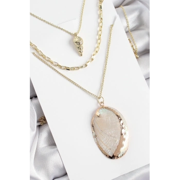 ÇOK SATAN Pirinç Çoklu Zincirli İstiridye Model Gold Renk Kadın Kolye