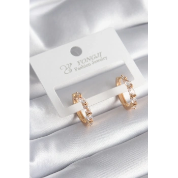 ÇOK SATAN Pirinç Gold Renk Arpa Zirkon Taşlı Halka Model Kadın Küpe