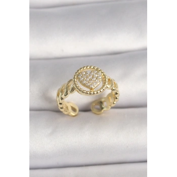 ÇOK SATAN Pirinç Gold Renk Ayarlanabilir Zirkon Taşlı Kalp Model Kadın Yüzük