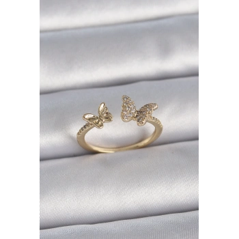ÇOK SATAN Pirinç Gold Renk Ayarlanabilir Zirkon Taşlı Kelebek Model Kadın Yüzük