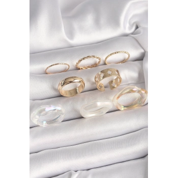 ÇOK SATAN Pirinç Gold Renk Beyaz Akrilik Plastik Modek Kutup Yıldız İşleme Detay Kadın Yüzük Kombini