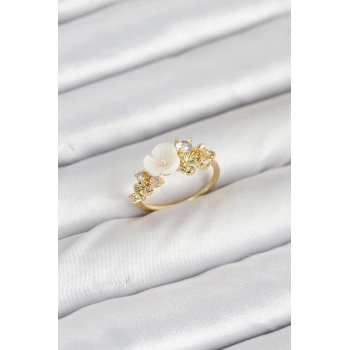 ÇOK SATAN Pirinç Gold Renk Çiçek Model Zirkon Taşlı Kadın Yüzük