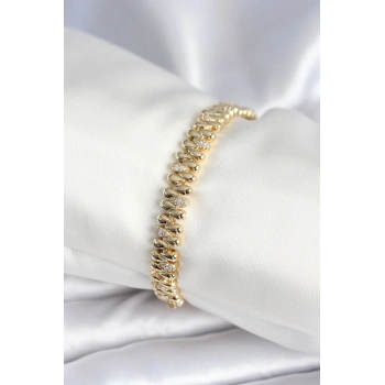 ÇOK SATAN Pirinç Gold Renk Damla Model Zirkon Taşlı Kadın Bileklik