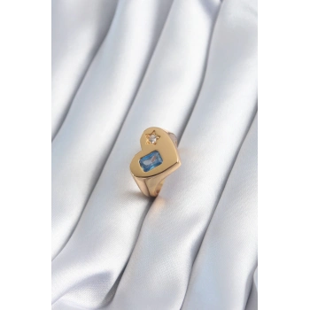 ÇOK SATAN Pirinç Gold Renk Kalp Model Zirkon Taş Yıldız Detay Kadın Yüzük