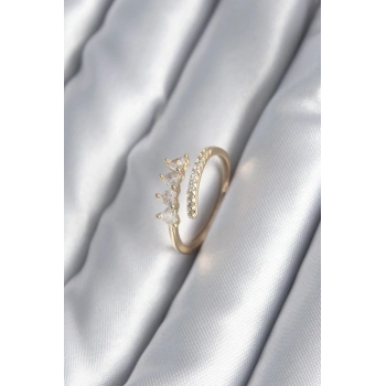 ÇOK SATAN Pirinç Gold Renk Kalp Zirkon Taş Detay Kadın Yüzük