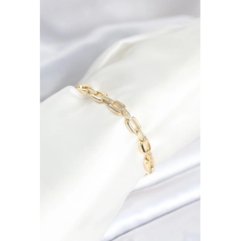 ÇOK SATAN Pirinç Gold Renk Kare Zincir Model Zirkon Taşlı Kadın Bileklik