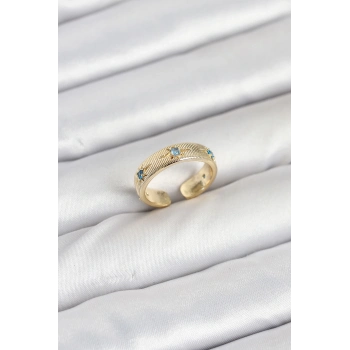 ÇOK SATAN Pirinç Gold Renk Mavi Zirkon Taşlı Kutup Yıldızı Model Kadın Yüzük