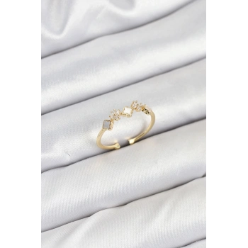 ÇOK SATAN Pirinç Gold Renk Minimal Yonca Detaylı Kadın Yüzük