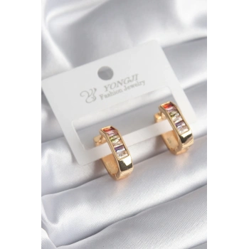 ÇOK SATAN Pirinç Gold Renk Renkli Zirkon Taşlı Kadın Küpe