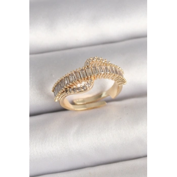 ÇOK SATAN Pirinç Gold Renk Su Yolu Zirkon Taşlı Ayarlanabilir Model Kadın Yüzük