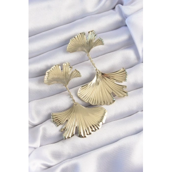 ÇOK SATAN Pirinç Gold Renk Tırtıklı Yaprak Model Sallantılı Küpe