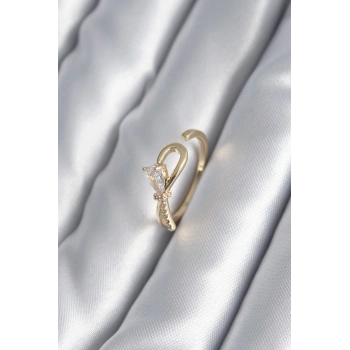 ÇOK SATAN Pirinç Gold Renk Zirkon Taş Detay Kurdele Model Kadın Yüzük