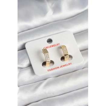 ÇOK SATAN Pirinç Gold Renk Zirkon Taşlı Altıgen Kadın Küpe