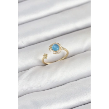 ÇOK SATAN Pirinç Gold Renk Zirkon Taşlı Ay Yıldız Kadın Yüzük