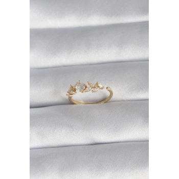 ÇOK SATAN Pirinç Gold Renk Zirkon Taşlı Çiçek Model Kadın Yüzük