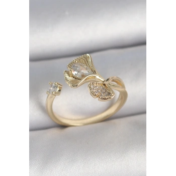 ÇOK SATAN Pirinç Gold Renk Zirkon Taşlı Deniz Kabuğu Model Ayarlanabilir Kadın Yüzük