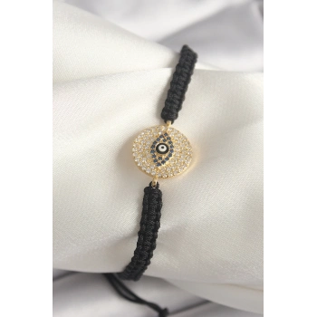 ÇOK SATAN Pirinç Gold Renk Zirkon Taşlı Göz İşlemeli Figür Asansörlü Makrome Model Kadın Bileklik