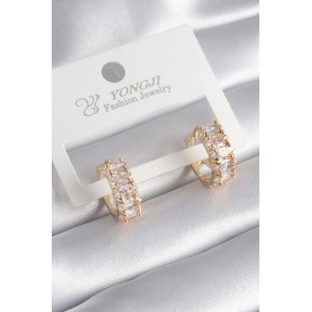 ÇOK SATAN Pirinç Gold Renk Zirkon Taşlı Kadın Küpe