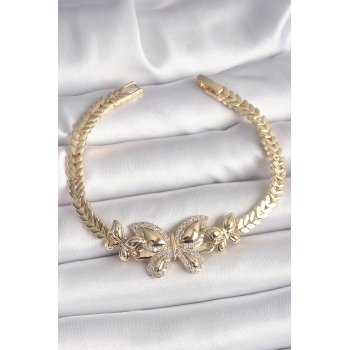 ÇOK SATAN Pirinç Gold Renk Zirkon Taşlı Kelebek Model Kadın Bileklik