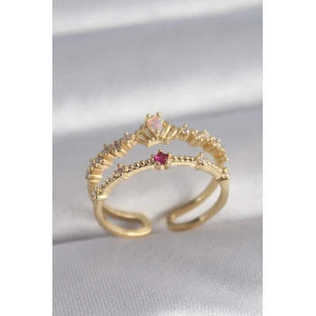ÇOK SATAN Pirinç Gold Renk Zirkon Taşlı Taç Model Kadın Yüzük