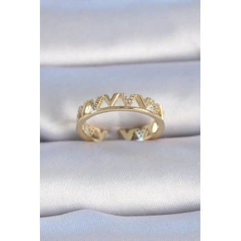 ÇOK SATAN Pirinç Gold Renk Zirkon Taşlı V Model Kadın Yüzük