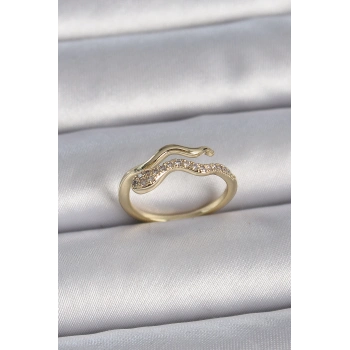 ÇOK SATAN Pirinç Gold Renk Zirkon Taşlı Yılan Ayarlanabilir Model Kadın Yüzük