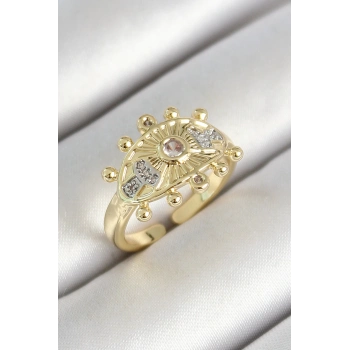 ÇOK SATAN Pirinç Göz Figürlü Zirkon Taşlı Gold Renk Ayarlanabilir Kadın Yüzük