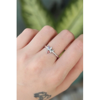 ÇOK SATAN Pirinç Gümüş Renk Ayarlanabilir Renkli Zirkon Taşlı Yusufçuk Yüzük