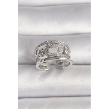 ÇOK SATAN Pirinç Gümüş Renk Ayarlanabilir Zirkon Taşlı Gemici Düğüm Model Kadın Yüzük