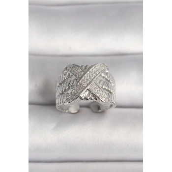 ÇOK SATAN Pirinç Gümüş Renk Ayarlanabilir Zirkon Taşlı X Model Kadın Yüzük