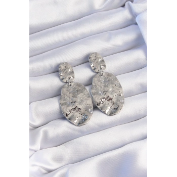 ÇOK SATAN Pirinç Gümüş Renk Ezme Plaka Küpe