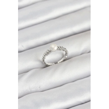 ÇOK SATAN Pirinç Gümüş Renk Göbek İnci Model Kadın Yüzük