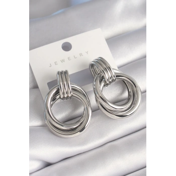 ÇOK SATAN Pirinç Gümüş Renk Halka Model Kadın Küpe