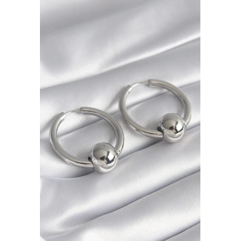 ÇOK SATAN Pirinç Gümüş Renk Halka Top Model Kadın Küpe