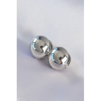 ÇOK SATAN Pirinç Gümüş Renk İçi Boş Minimal Topçuk Küpe