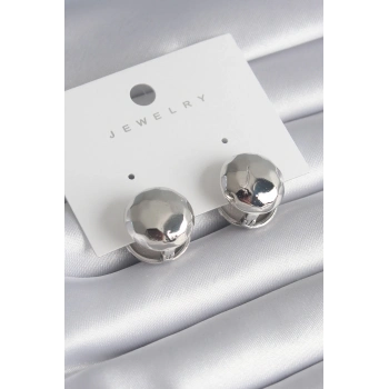 ÇOK SATAN Pirinç Gümüş Renk İşleme Detay Top Model Kadın Küpe