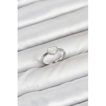 ÇOK SATAN Pirinç Gümüş Renk Kalpli Kadın Yüzük