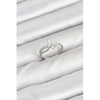 ÇOK SATAN Pirinç Gümüş Renk Kelebek Zirkon Taşlı Kadın Yüzük