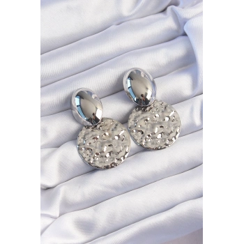 ÇOK SATAN Pirinç Gümüş Renk Oval Ezme Plaka Küpe