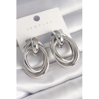 ÇOK SATAN Pirinç Gümüş Renk Oval Sarmal Model Kadın Küpe