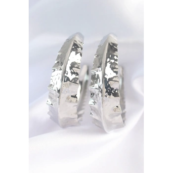 ÇOK SATAN Pirinç Gümüş Renk Yaprak Desenli Halka Küpe