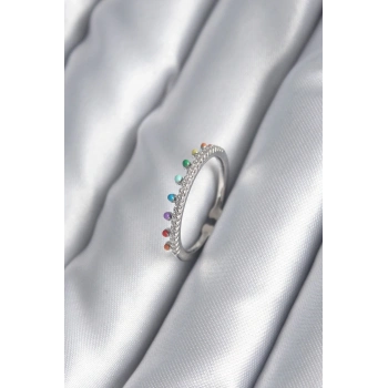 ÇOK SATAN Pirinç Gümüş Renk Zirkon Taş Detay Kadın Yüzük