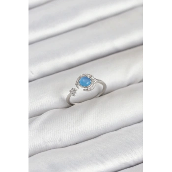 ÇOK SATAN Pirinç Gümüş Renk Zirkon Taşlı Ay Yıldız Kadın Yüzük