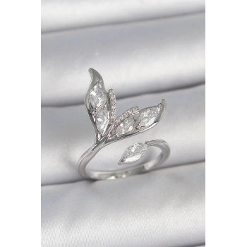 ÇOK SATAN Pirinç Gümüş Renk Zirkon Taşlı Balık Kuyruğu Model Ayarlanabilir Kadın Yüzük